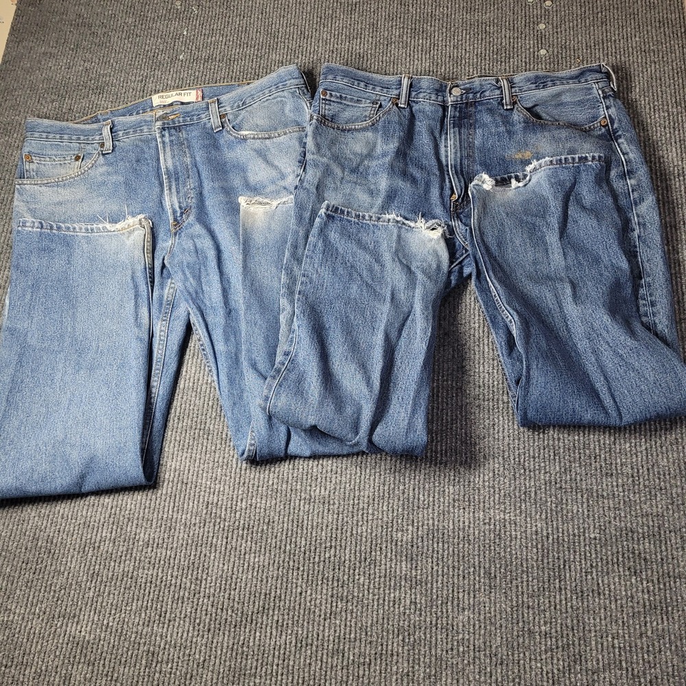 X2 Levi's 505 Regular Fit Straight Leg Denim Blue Jeans Mens Size 38 x 32